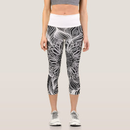 Moderne abstrakte Sonnenblumen und Wirbel Capri Leggings