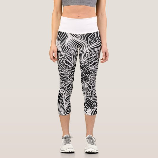 Moderne abstrakte Sonnenblumen und Wirbel Capri Leggings (Vorderseite)