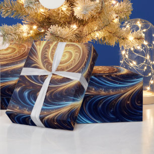 Moderne Abstrakte Space Royal Blue und Gold Wirbel Geschenkpapier