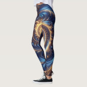 Moderne Abstrakte Space Royal Blue und Gold Wirbel Leggings (Links)