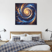 Moderne Abstrakte Space Royal Blue und Gold Wirbel Leinwanddruck (Insitu (Schlafzimmer))