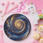 Moderne Abstrakte Space Royal Blue und Gold Wirbel Pappteller (Party)