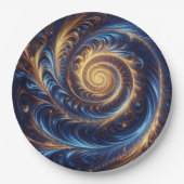 Moderne Abstrakte Space Royal Blue und Gold Wirbel Pappteller (Vorderseite)