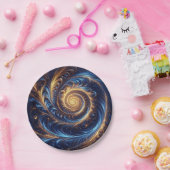 Moderne Abstrakte Space Royal Blue und Gold Wirbel Pappteller (Party)