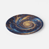 Moderne Abstrakte Space Royal Blue und Gold Wirbel Pappteller (Schrägansicht)