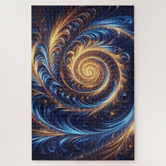 Moderne Abstrakte Space Royal Blue und Gold Wirbel Puzzle (Vertikal)