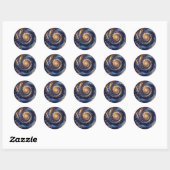 Moderne Abstrakte Space Royal Blue und Gold Wirbel Runder Aufkleber (Blatt)