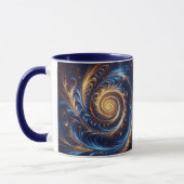 Moderne Abstrakte Space Royal Blue und Gold Wirbel Tasse (Links)