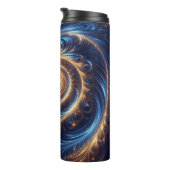 Moderne Abstrakte Space Royal Blue und Gold Wirbel Thermosbecher (Nach rechts gedreht)
