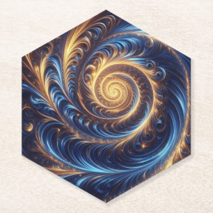 Moderne Abstrakte Space Royal Blue und Gold Wirbel Untersetzer