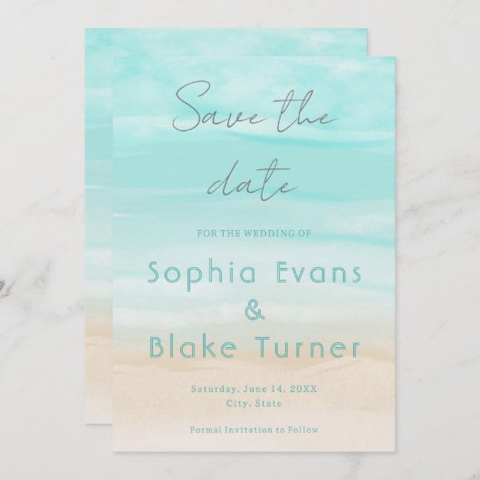 Moderne Abstrakte Strandhochzeit Save the Date Einladung (Vorne/Hinten)