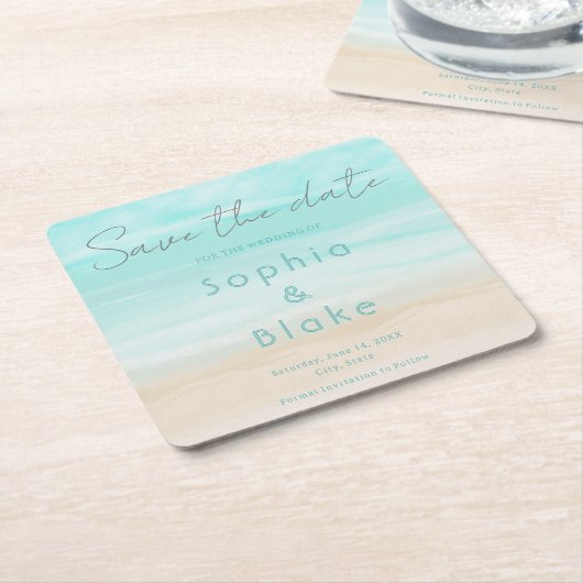 Moderne Abstrakte Strandhochzeit Save the Date Rechteckiger Pappuntersetzer (angewinkelt)