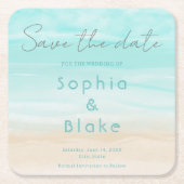 Moderne Abstrakte Strandhochzeit Save the Date Rechteckiger Pappuntersetzer (Vorderseite)
