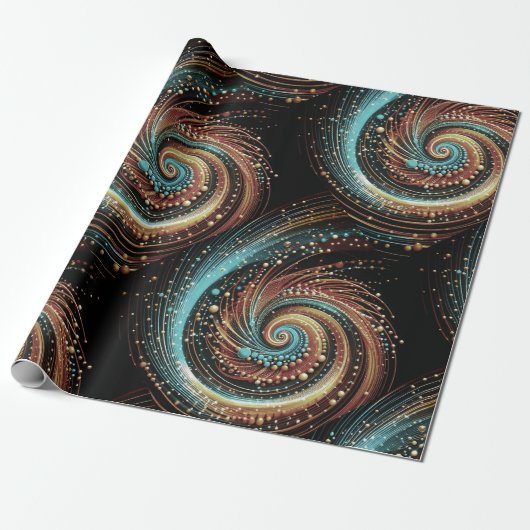 Moderne Abstrakte Swirl Dots Blue Ginger Black Geschenkpapier (Ungerollt)