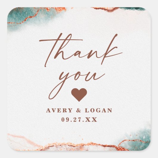 Moderne Abstrakte Terra Cotta Hochzeit im Herbst V Quadratischer Aufkleber (Vorderseite)