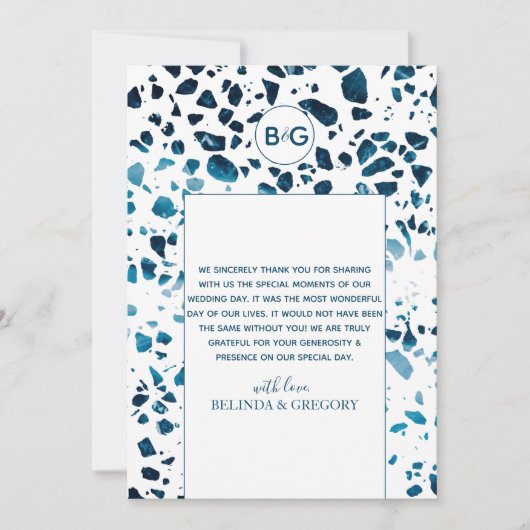 Moderne Abstrakte Terrazzo Mosaic Blue Wedding Dankeskarte (Vorderseite)