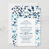 Moderne Abstrakte Terrazzo Mosaic Blue Wedding Einladung (Vorderseite)
