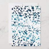 Moderne Abstrakte Terrazzo Mosaic Blue Wedding Einladung (Rückseite)