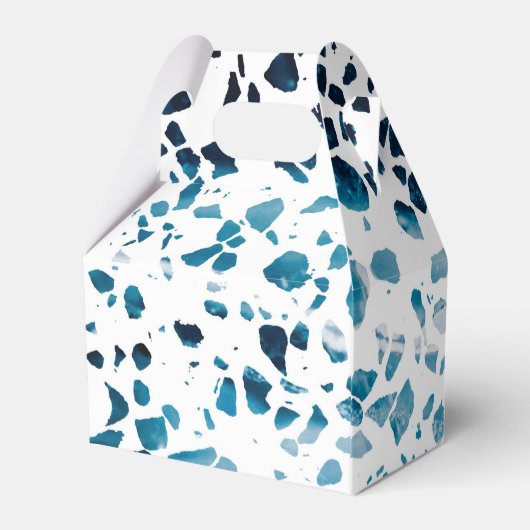 Moderne Abstrakte Terrazzo Mosaic Blue Wedding Geschenkschachtel (Rückseite)