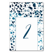 Moderne Abstrakte Terrazzo Mosaic Blue Wedding Tischnummer (Vorderseite)