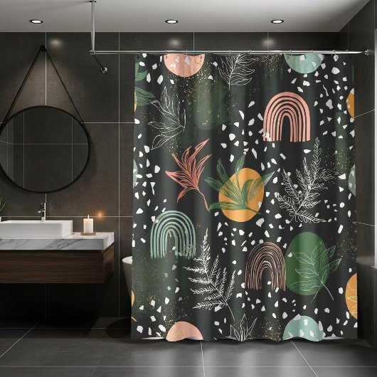 Moderne abstrakte Terrazzo- und botanische Collage Duschvorhang