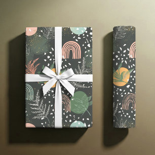 Moderne abstrakte Terrazzo- und botanische Collage Geschenkpapier