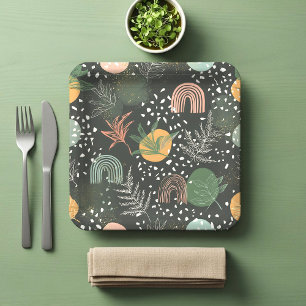 Moderne abstrakte Terrazzo- und botanische Collage Pappteller