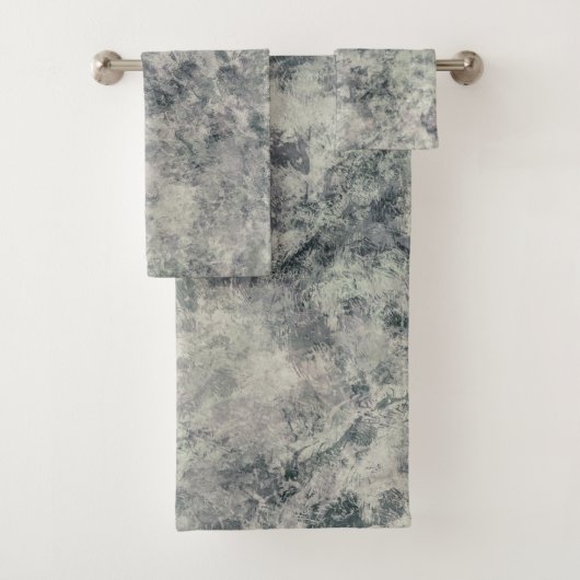 Moderne Abstrakte Textur Graulavender Sage Green Badhandtuch Set (Insitu)