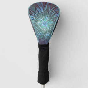 Moderne abstrakte trendige blaue Blumen-Fraktal-Ku Golf Headcover