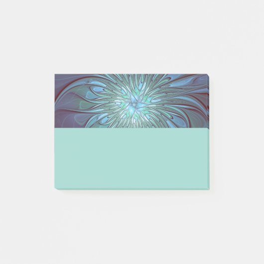 Moderne abstrakte trendige blaue Blumen-Fraktal-Ku Post-it Klebezettel (Vorderseite)