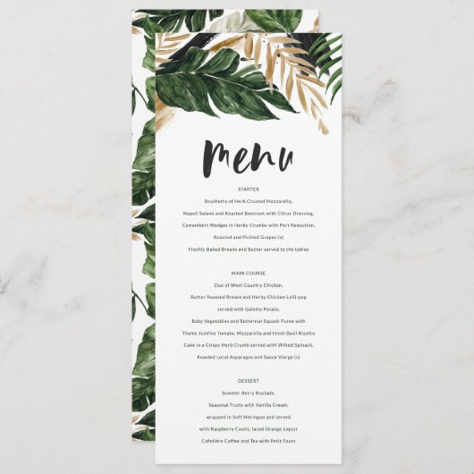 Moderne abstrakte Tropenhochzeit Menükarte (Vorne/Hinten)