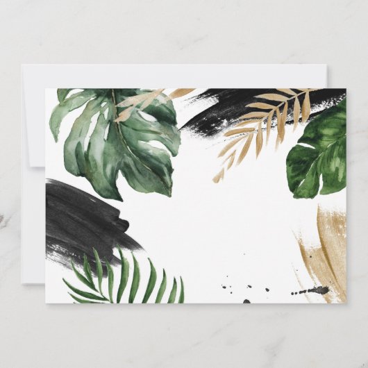 Moderne abstrakte Tropenhochzeit Save The Date (Rückseite)