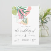 Moderne Abstrakte tropische Blätter Hochzeit Einladung (Stehend Vorderseite)