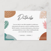 Moderne Abstrakte tropische Blätter Hochzeitsdetai Begleitkarte (Vorderseite)