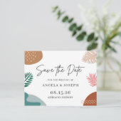 Moderne Abstrakte tropische Hochzeiten retten das Postkarte (Stehend Vorderseite)