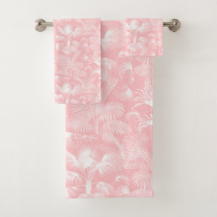 Moderne Abstrakte tropische Palmen Blätter Rosa Badhandtuch Set