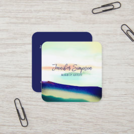 Moderne Abstrakte Typografie in Blau und Torquoise Quadratische Visitenkarte