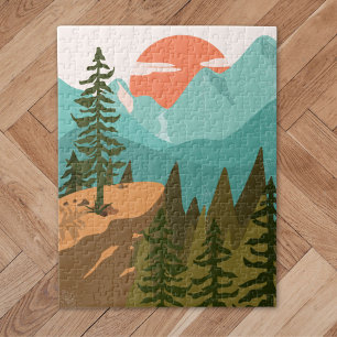 Moderne abstrakte Wälder, Berge und Sonnenaufgang Puzzle