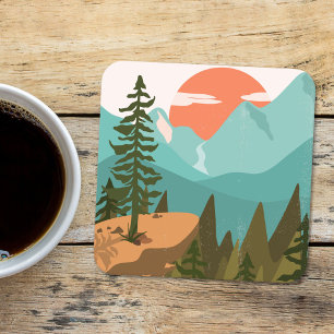 Moderne abstrakte Wälder, Berge und Sonnenaufgang Rechteckiger Pappuntersetzer