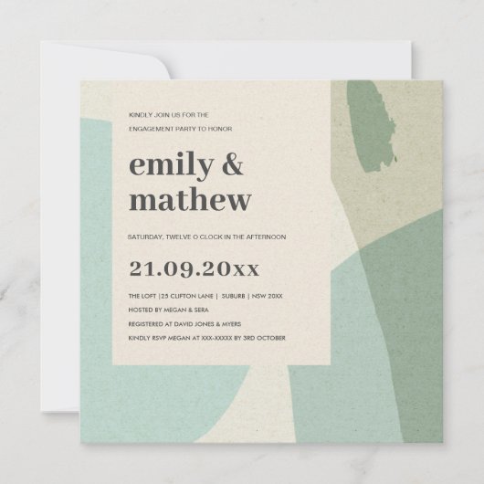 MODERNE, ABSTRAKTE WASSERFÄHIGKEIT VERLOBUNG EINLADUNG (Vorderseite)