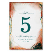 Moderne Abstrakte Wasserfarbe Aquamarin & Kupfer H Tischnummer (Vorderseite)