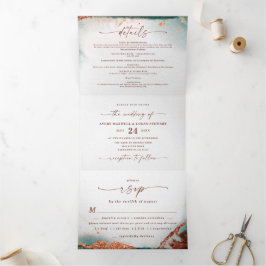 Moderne Abstrakte Wasserfarbe Terra Cotta Wedge Dreifach Gefaltete Einladung