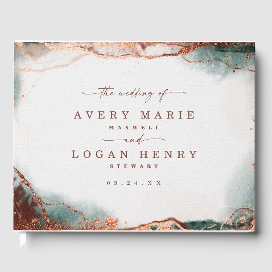 Moderne Abstrakte Wasserfarbe Terra Cotta Wedge Gästebuch (Vorderseite)