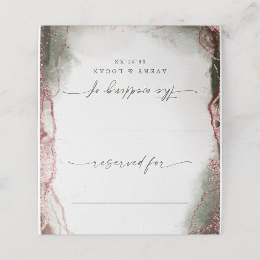 Moderne Abstrakte Wasserfarbe Terra Rosa Hochzeit Platzkarte (Außenseite Aufgefaltet)
