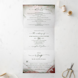 Moderne Abstrakte Wasserfarbe Terra Rosa Pink Hoch Dreifach Gefaltete Einladung