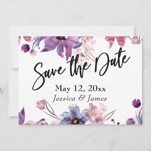 Moderne, Abstrakte Wasserfarben Florals Save The Date (Vorderseite)