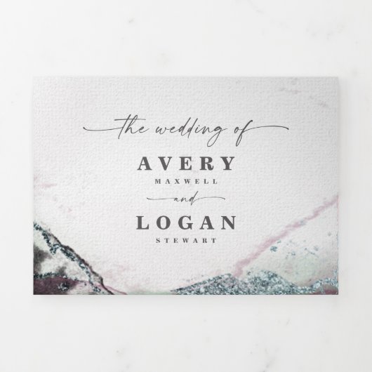 Moderne Abstrakte Wasserfarben Lila Hochzeit Dreifach Gefaltete Einladung (Cover)