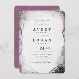Moderne Abstrakte Wasserfarben Lila Hochzeit Einladung
