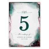 Moderne Abstrakte Wasserfarben Smaragdgrüne Hochze Tischnummer (Vorderseite)