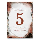 Moderne Abstrakte Wasserfarbenrost & Jäger Hochzei Tischnummer (Vorderseite)